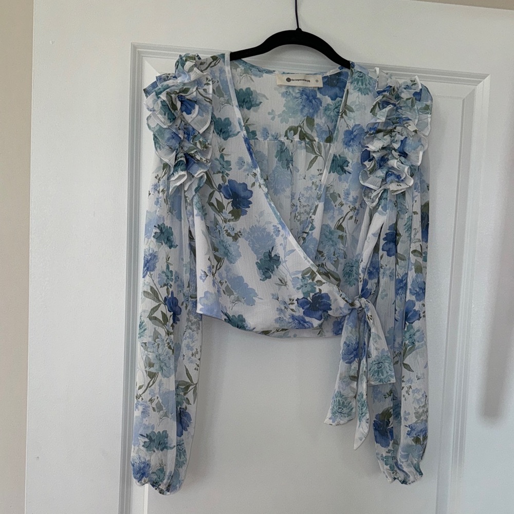 Floral Blue Wrap Top